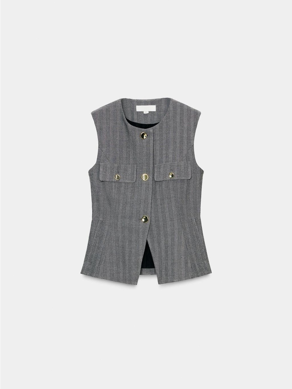 Zara Gray Pinstripe Vest and Flare Pants Set with Gold Buttons - Picture 5 of 14